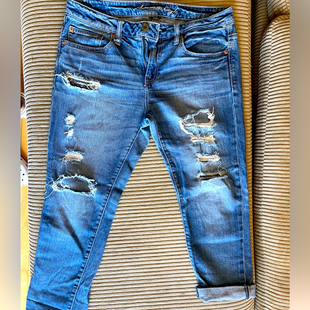 Distressed Slouchy Stretch Jeans